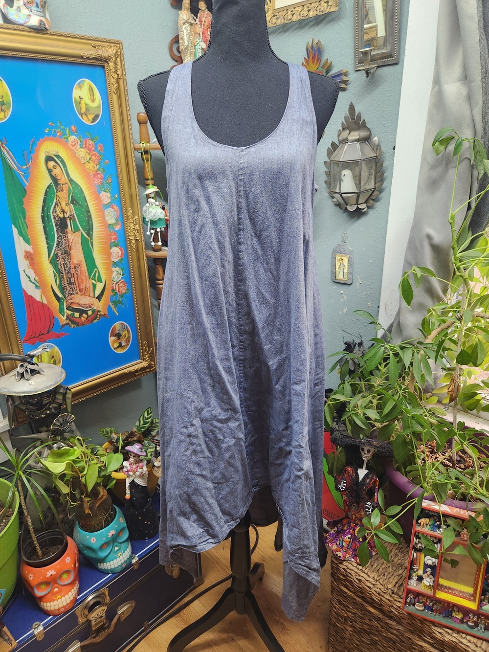 Eileen Fisher Blue-Gray Sleeveless Scoop Neck Maxi Dress 100% Organic Cotton